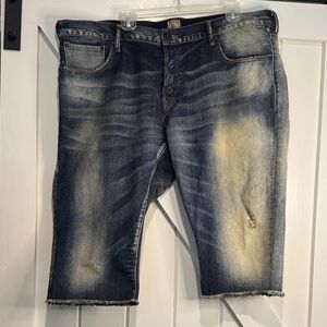 PRPS Men's Distressed Dark Blue Washed Denim Shorts